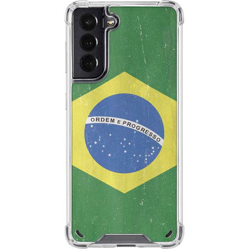 Brazil Flag Distressed Galaxy S21 5G Clear Case